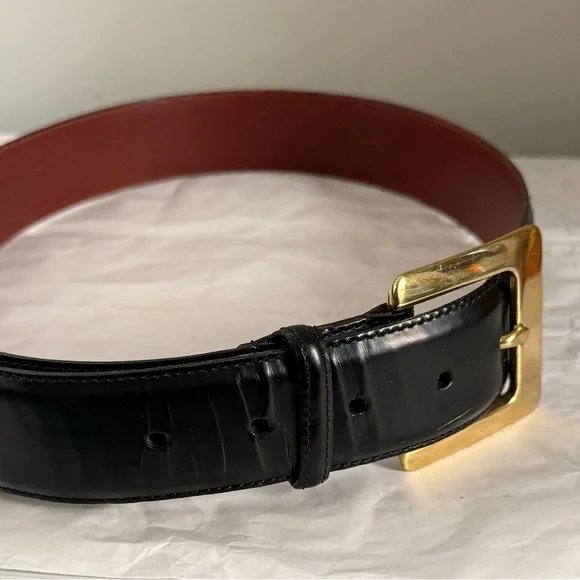 Vintage Coach Black and Brown Leather Dress Belt Brass Gold Buckle 8511 Medium - Picture 6 of 11
